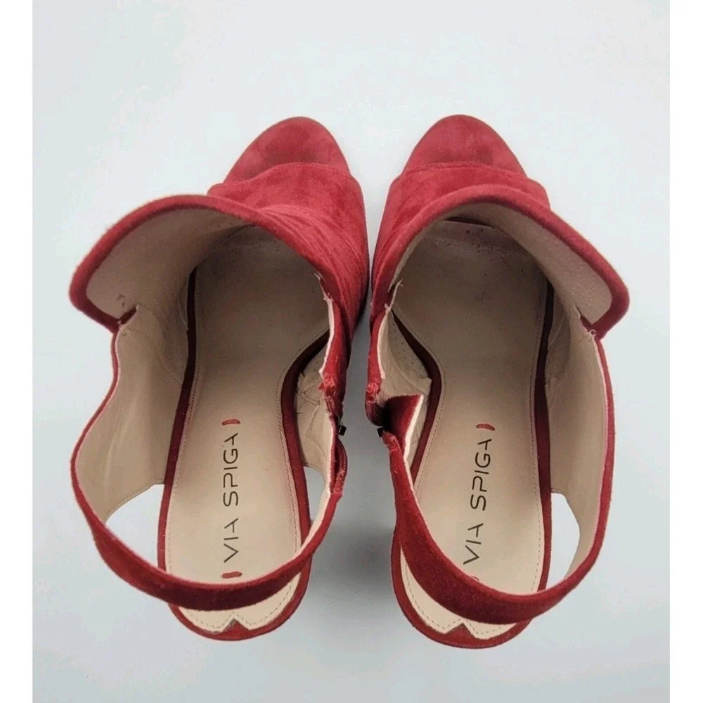 Via Spiga Gaze Red Suede Slingback Booties Block Heel Open Toe Perforated Sz 10 - Picture 6 of 9
